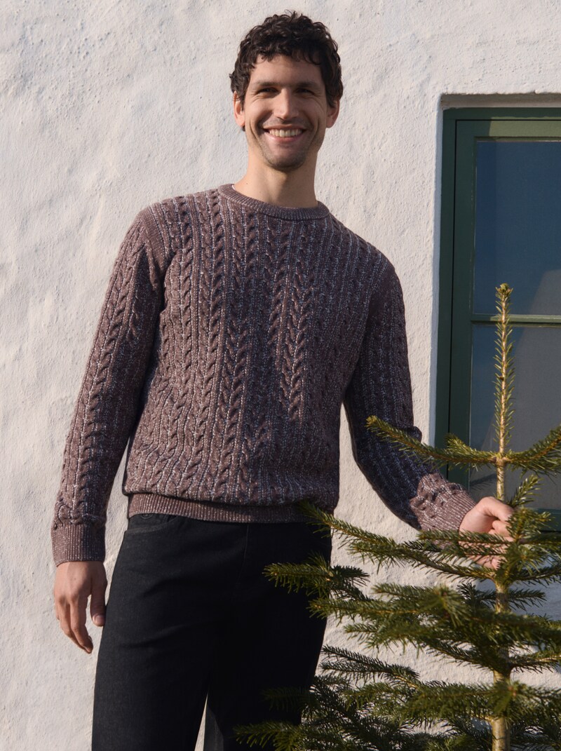 Tom Tailor Strickpullover mit Zopfmuster - Brown Offwhite Plated