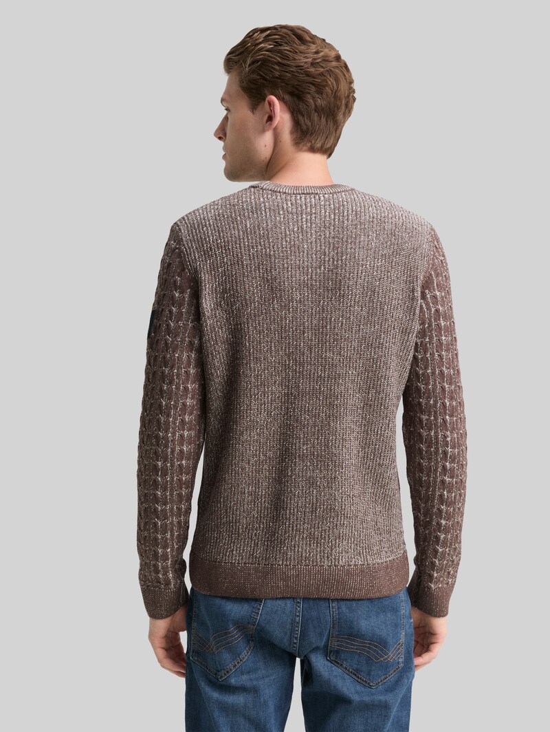 Tom Tailor Strickpullover mit Zopfmuster - Brown Offwhite Plated
