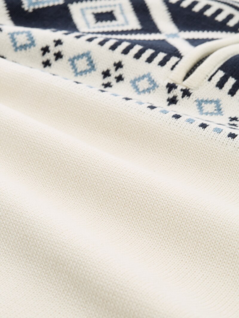 Tom Tailor Fair-Isle Troyer Strickpullover - Offwhite Fair Isle Design