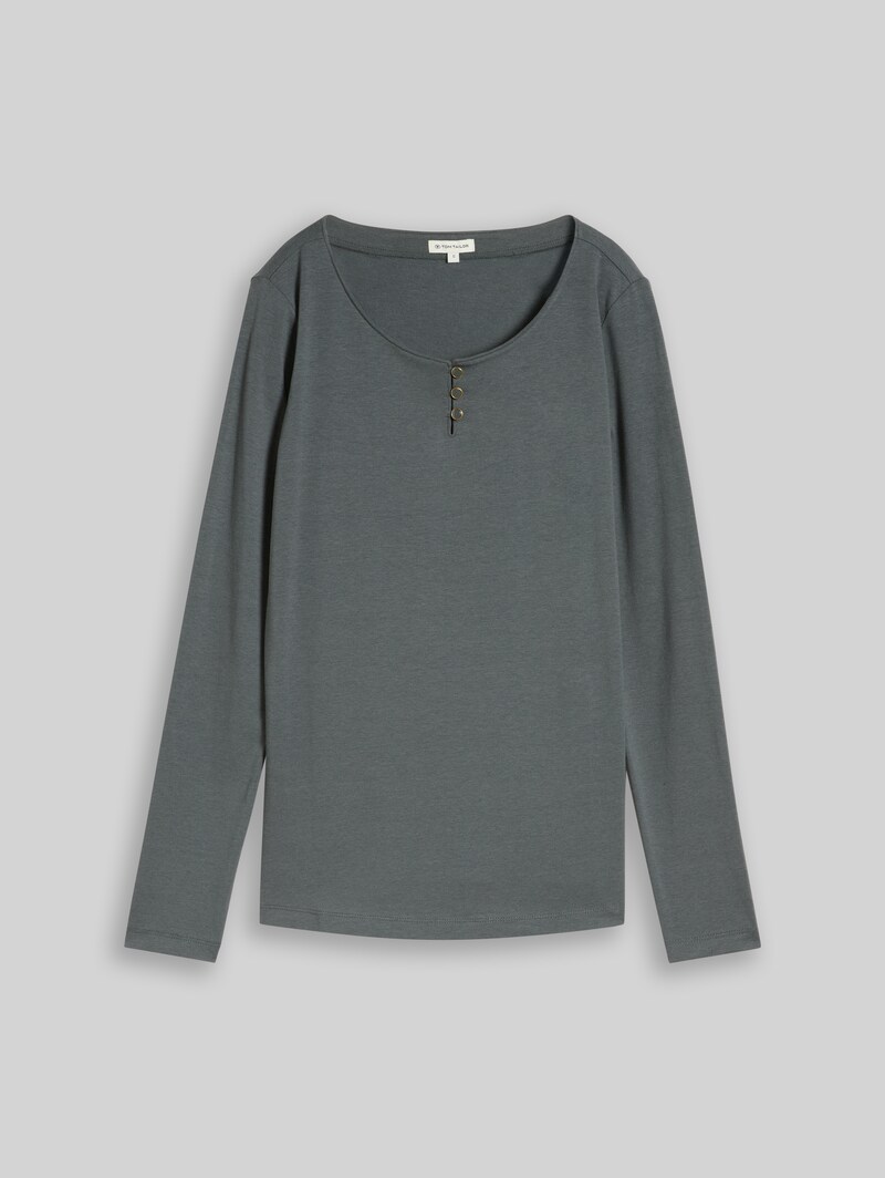 Tom Tailor Slim Fit Langarmshirt mit Knopfleiste - Darkest Olive