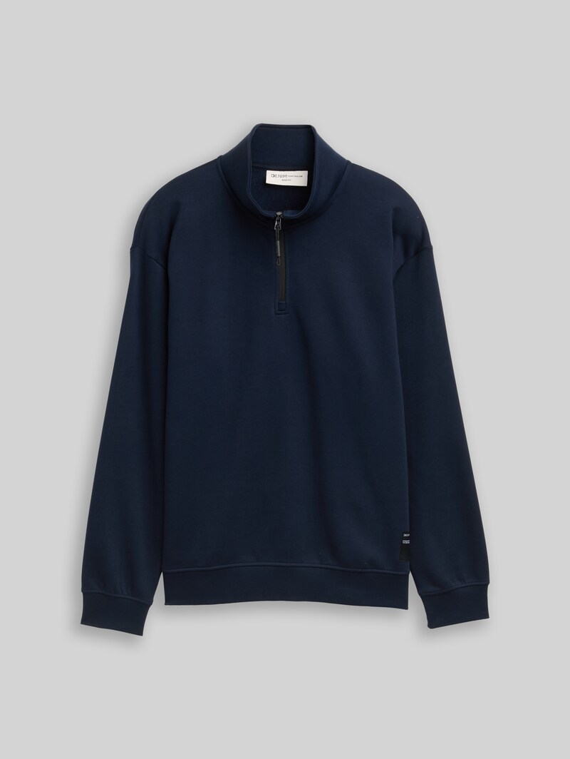 Tom Tailor Troyer Sweatshirt mit Logo-Badge - Sky Captain Blue