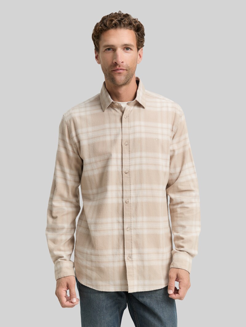 Tom Tailor Regular Fit Hemd mit Logo-Stickerei - Light Cashmere Tonal Check Tom Tailor Regular Fit Hemd mit Logo-Stickerei - Light Cashmere Tonal Check