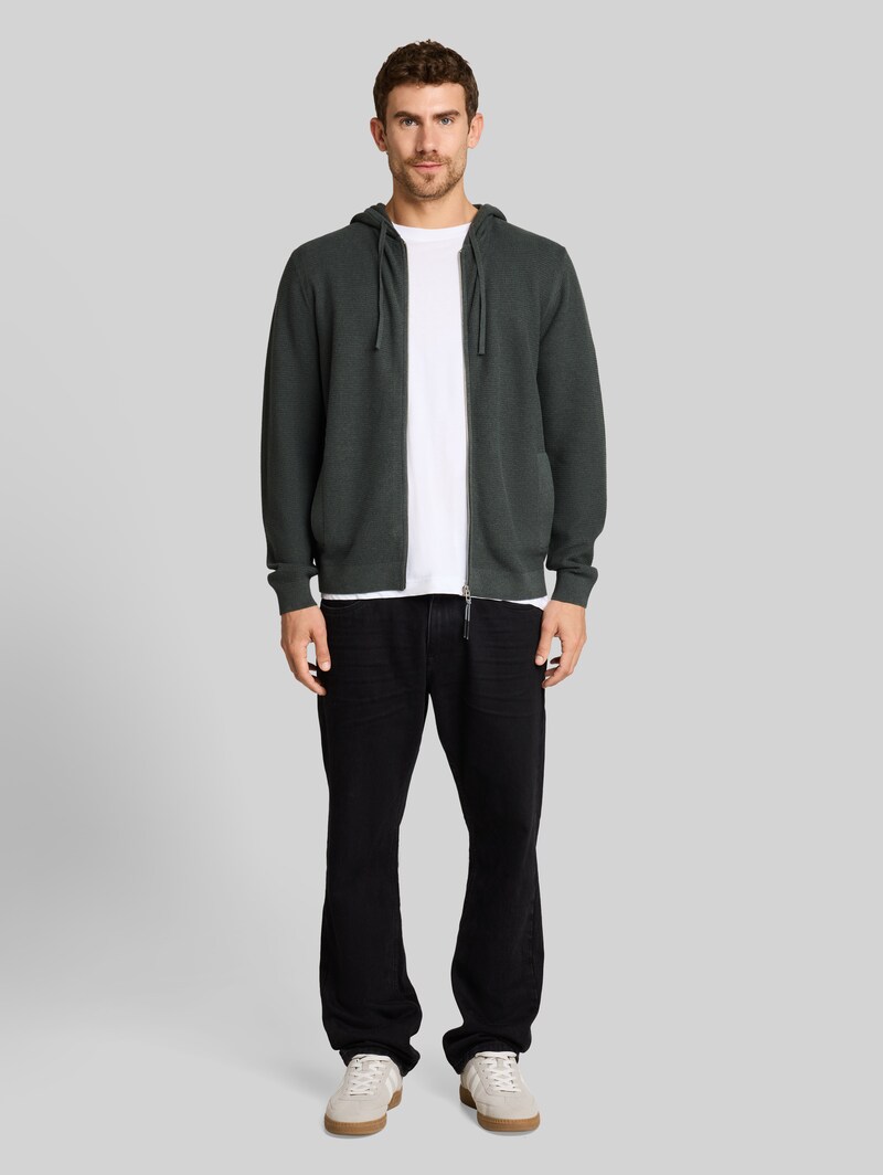 Tom Tailor Strickjacke mit Kapuze - Darkest Olive Melange