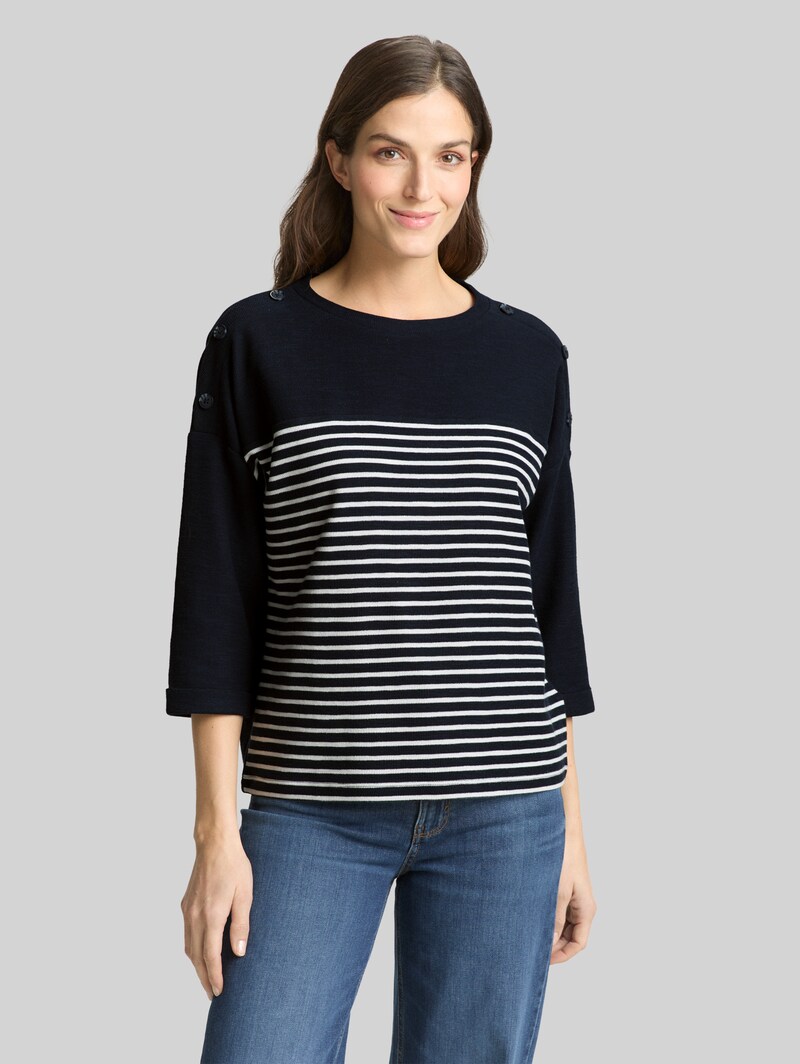 Tom Tailor Langarmshirt mit Streifenmuster - Navy Blue Offwhite Stripe Tom Tailor Langarmshirt mit Streifenmuster - Navy Blue Offwhite Stripe