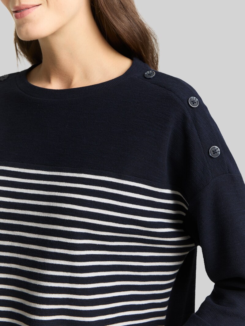 Tom Tailor Langarmshirt mit Streifenmuster - Navy Blue Offwhite Stripe