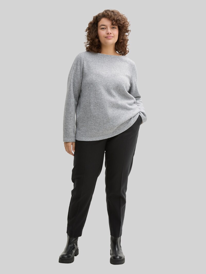 Tom Tailor Plus Size - Soft-Touch Sweatshirt mit Knopfdetails - Medium Silver Grey Melange