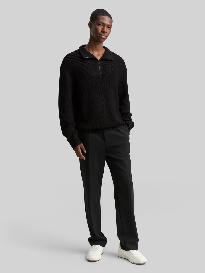 Tom Tailor Relaxed Fit Troyer Strickpullover - Black
