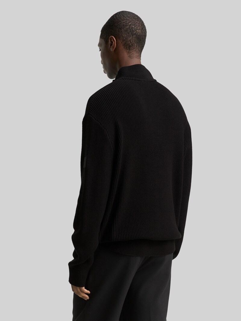 Tom Tailor Relaxed Fit Troyer Strickpullover - Black