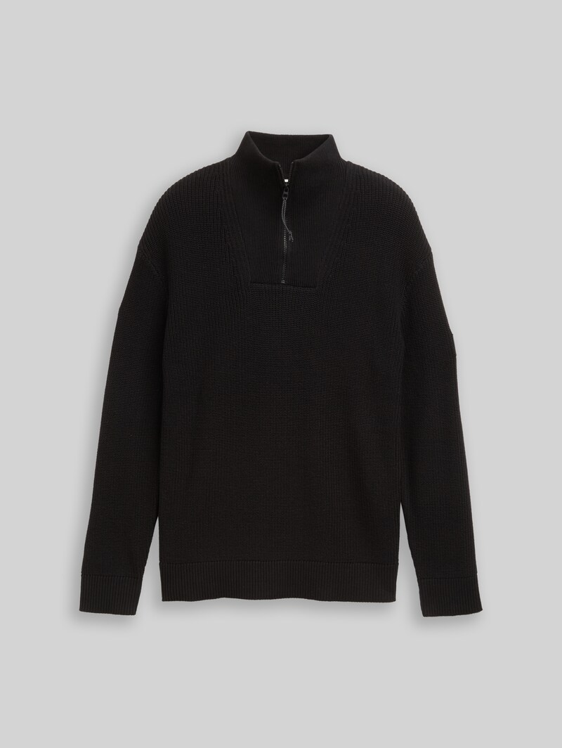 Tom Tailor Relaxed Fit Troyer Strickpullover - Black