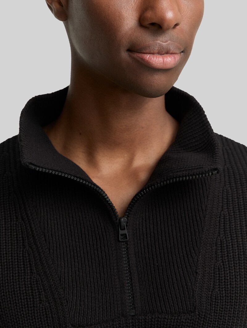 Tom Tailor Relaxed Fit Troyer Strickpullover - Black