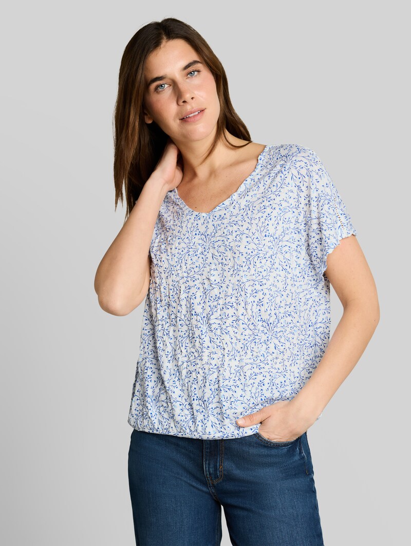 Tom Tailor Crinkle T-Shirt mit Muster - White Small Leaves Design Tom Tailor Crinkle T-Shirt mit Muster - White Small Leaves Design