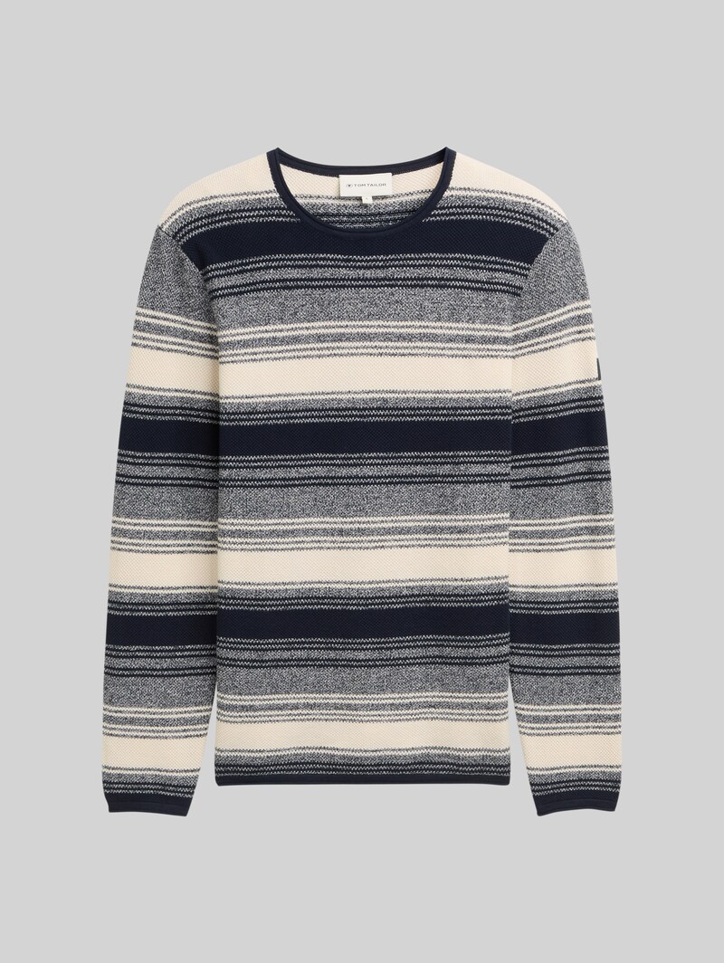 Tom Tailor Strickpullover im Streifenmuster - Off White Navy Stripe
