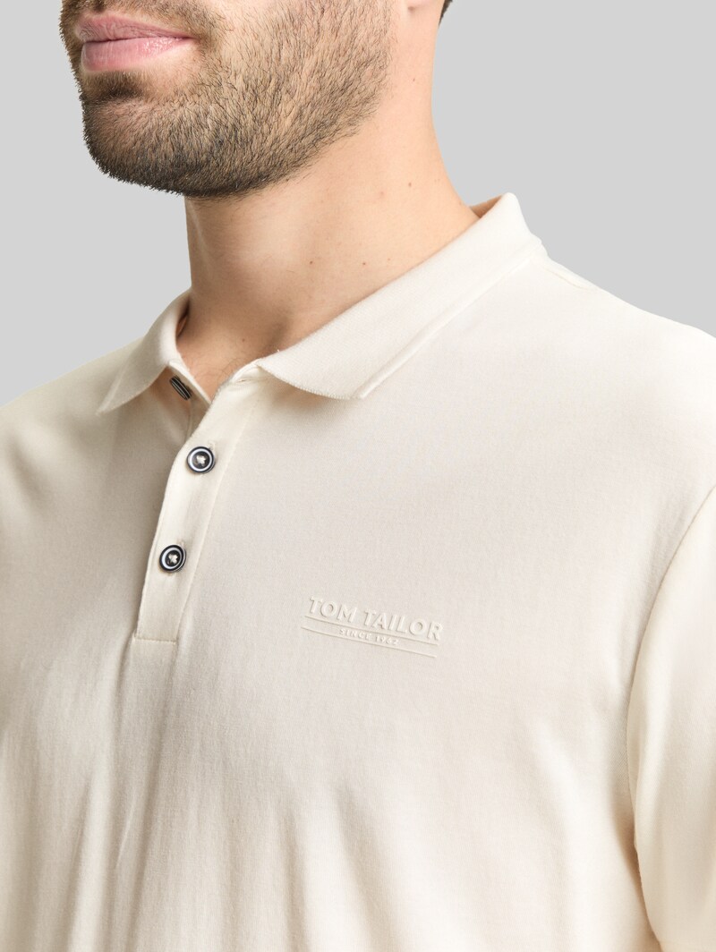 Tom Tailor Fitted Poloshirt mit Logo-Print - Gardenia White