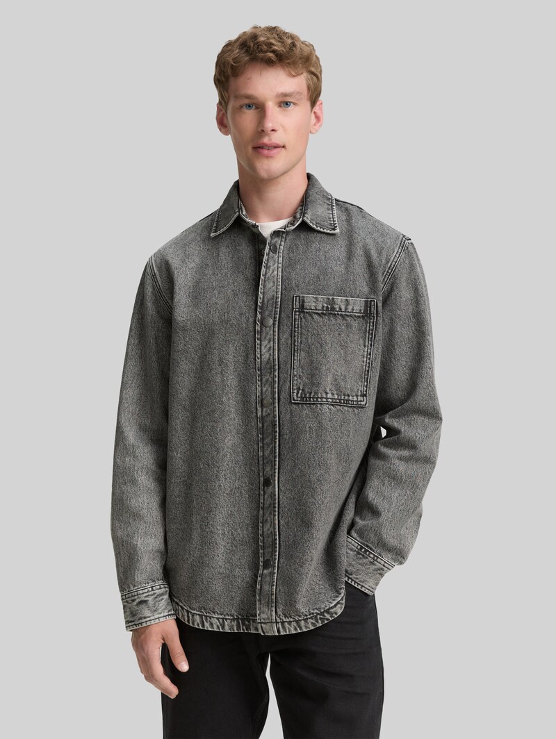 Tom Tailor Overshirt Jeanshemd mit Brusttasche - Used Mid Stone Grey Denim Tom Tailor Overshirt Jeanshemd mit Brusttasche - Used Mid Stone Grey Denim