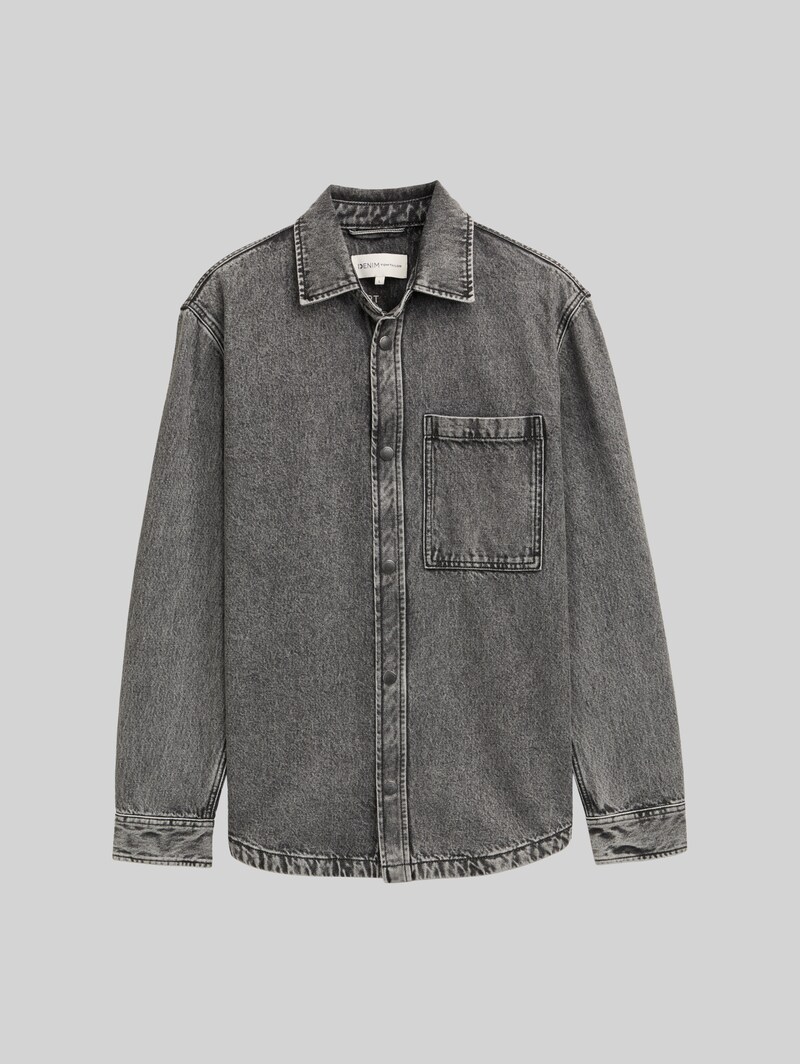 Tom Tailor Overshirt Jeanshemd mit Brusttasche - Used Mid Stone Grey Denim