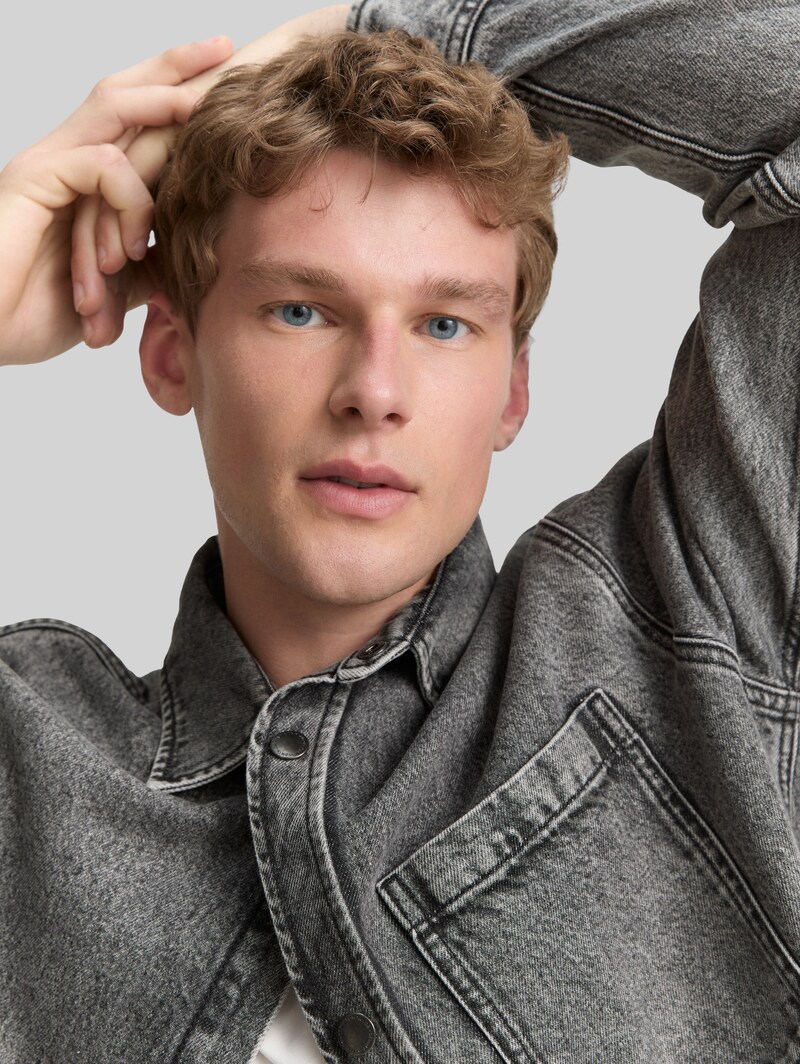 Tom Tailor Overshirt Jeanshemd mit Brusttasche - Used Mid Stone Grey Denim
