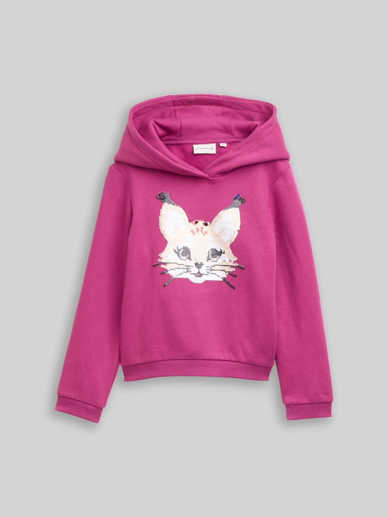 Tom Tailor Hoodie Sweatshirt mit Wendepailletten - Smooth Magenta