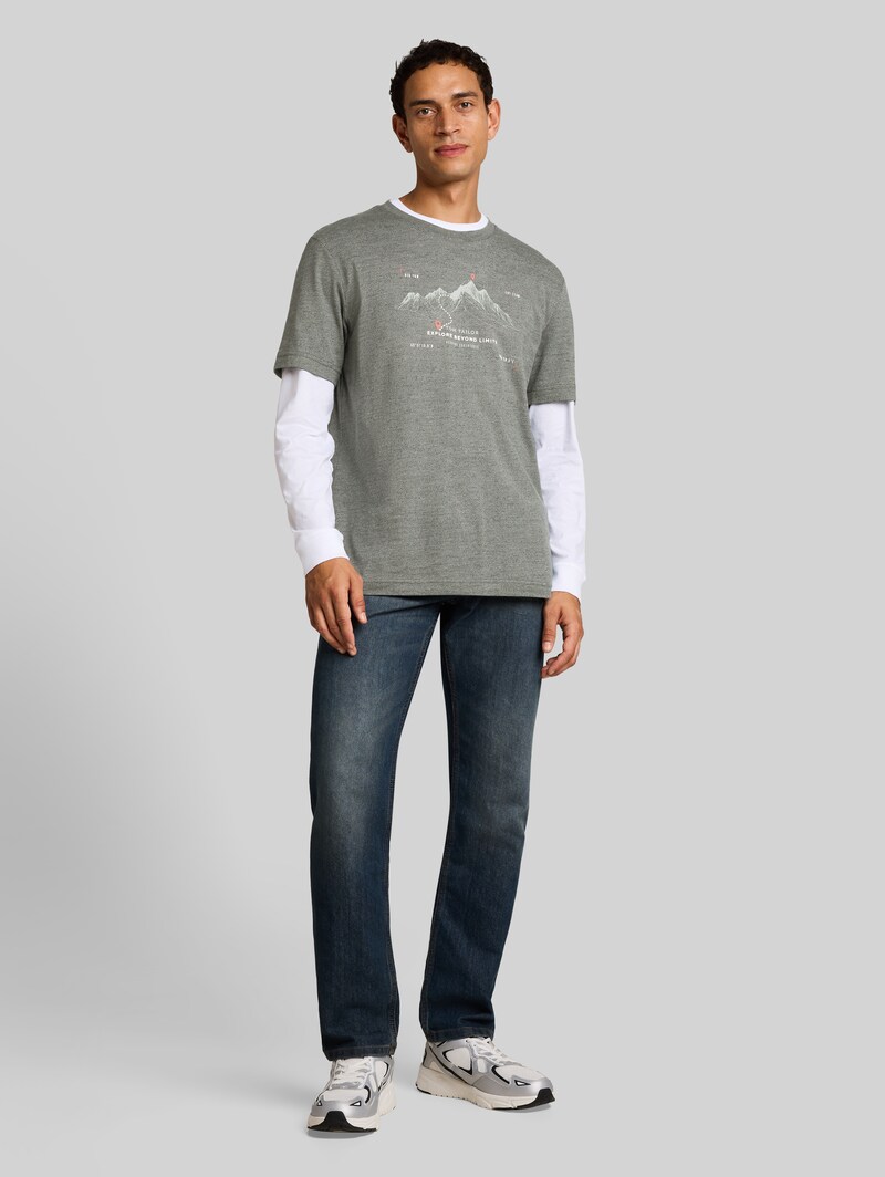 Tom Tailor T-Shirt mit Print - Mint Olive Injected Stripe