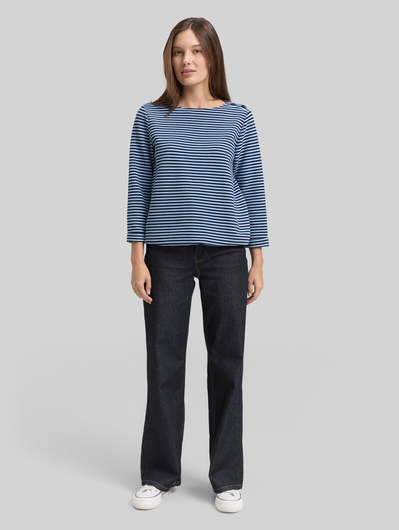 Tom Tailor Langarmshirt mit Knopf-Details - Blue Navy Regular Stripe