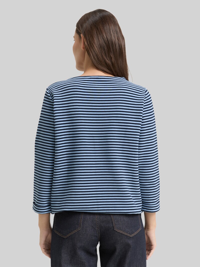 Tom Tailor Langarmshirt mit Knopf-Details - Blue Navy Regular Stripe