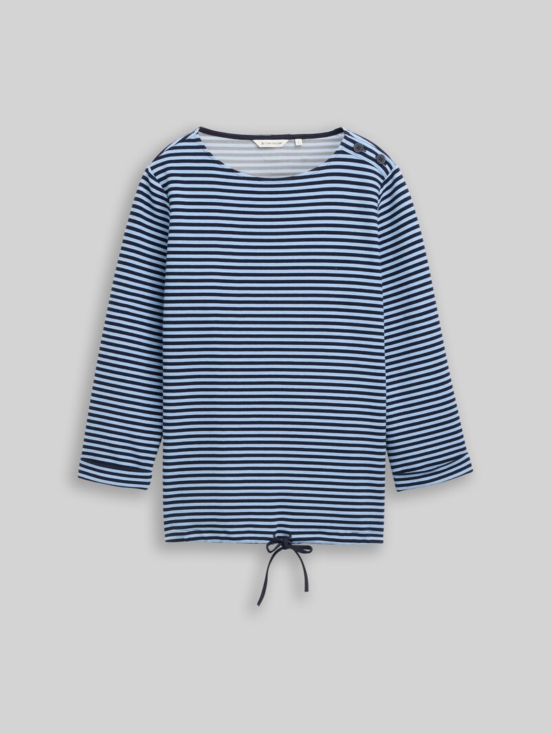 Tom Tailor Langarmshirt mit Knopf-Details - Blue Navy Regular Stripe