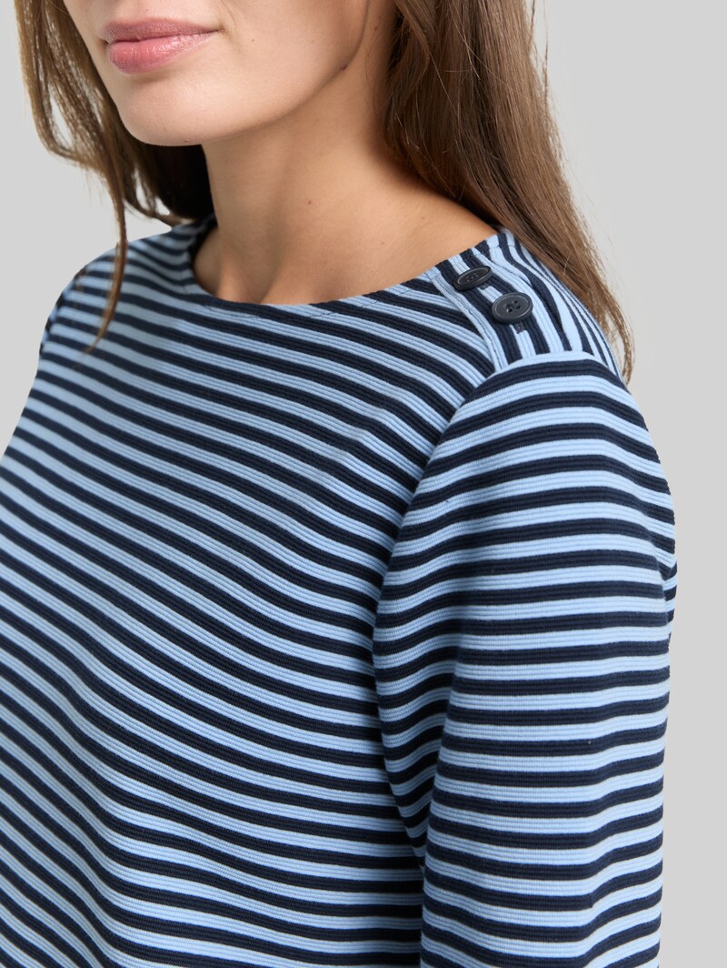 Tom Tailor Langarmshirt mit Knopf-Details - Blue Navy Regular Stripe