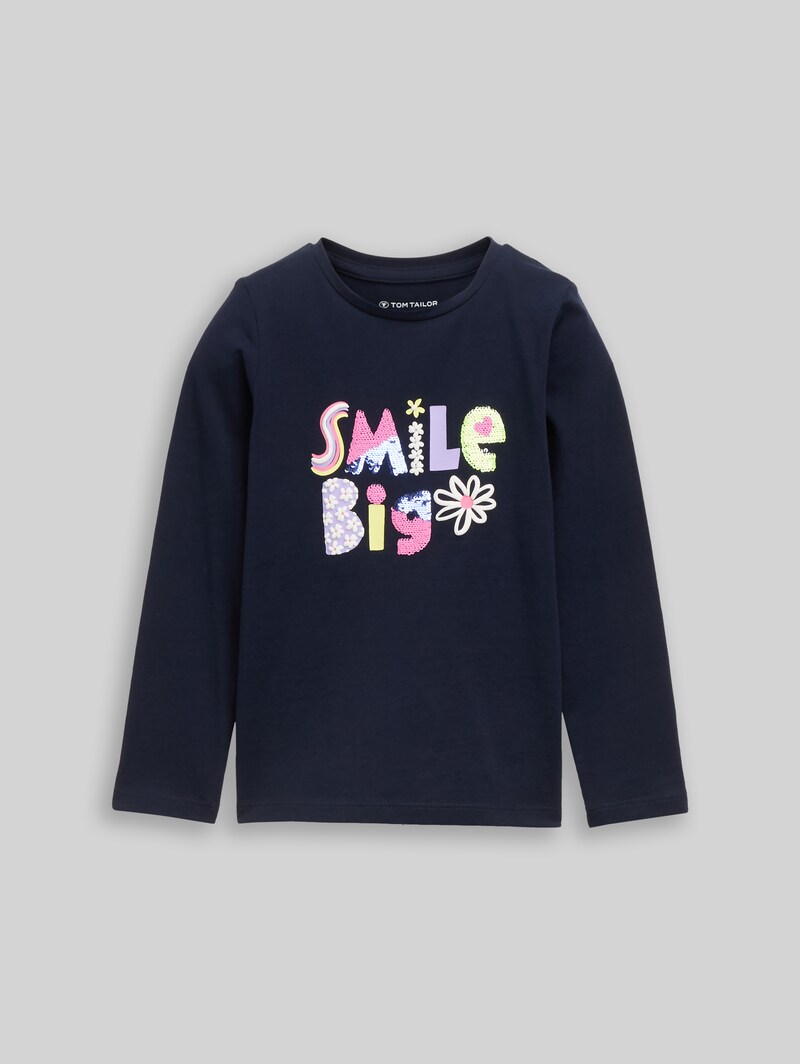 Tom Tailor Langarmshirt mit Wendepailletten - Sky Captain Blue