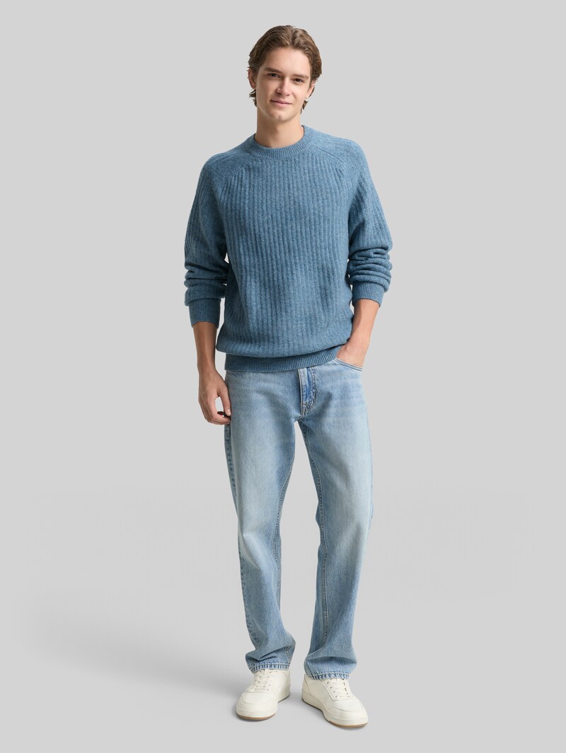 Tom Tailor Strickpullover mit Rundhalsausschnitt - Denim Blue Melange