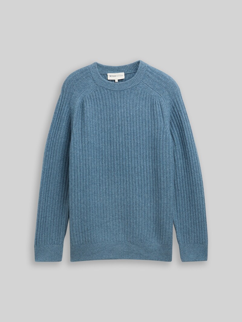 Tom Tailor Strickpullover mit Rundhalsausschnitt - Denim Blue Melange