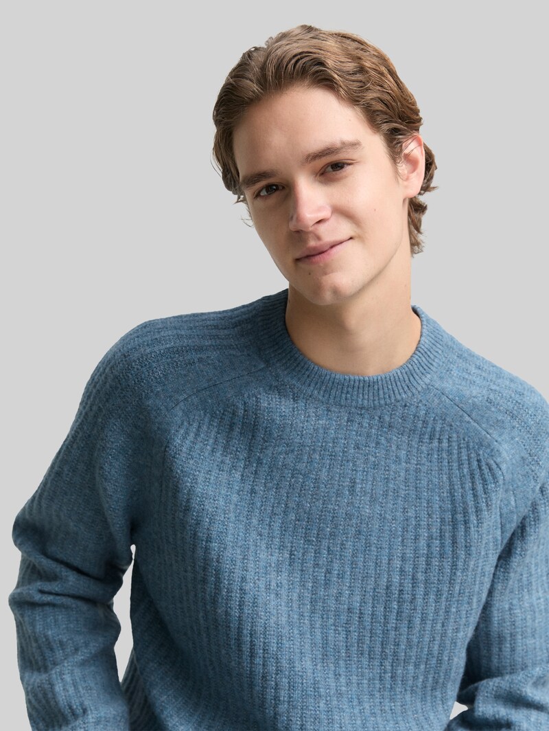 Tom Tailor Strickpullover mit Rundhalsausschnitt - Denim Blue Melange