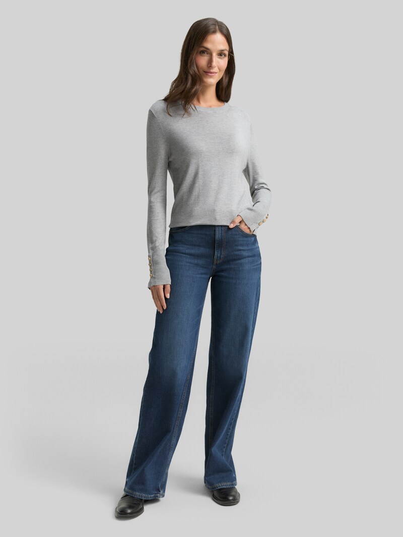 Tom Tailor Strickpullover mit Knopf-Details - Medium Silver Grey Melange