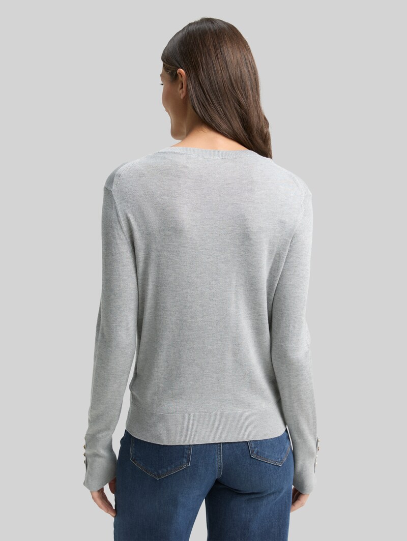 Tom Tailor Strickpullover mit Knopf-Details - Medium Silver Grey Melange