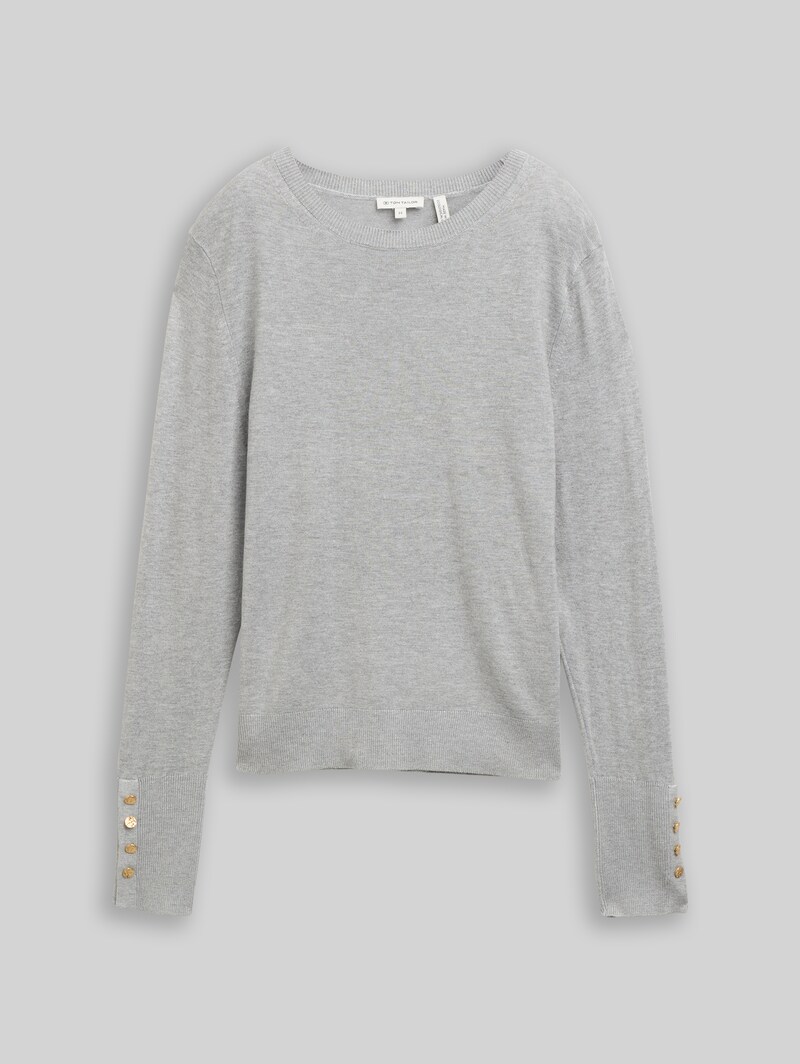 Tom Tailor Strickpullover mit Knopf-Details - Medium Silver Grey Melange