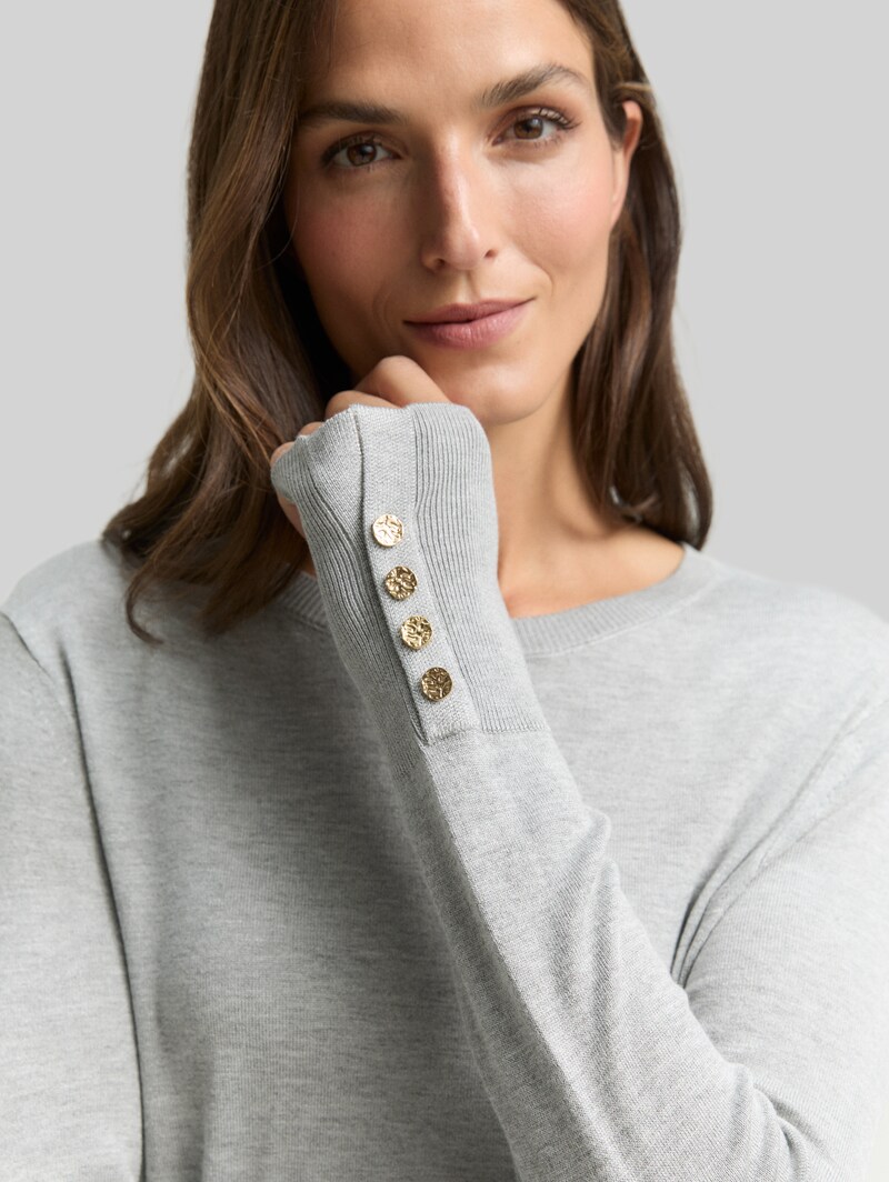 Tom Tailor Strickpullover mit Knopf-Details - Medium Silver Grey Melange