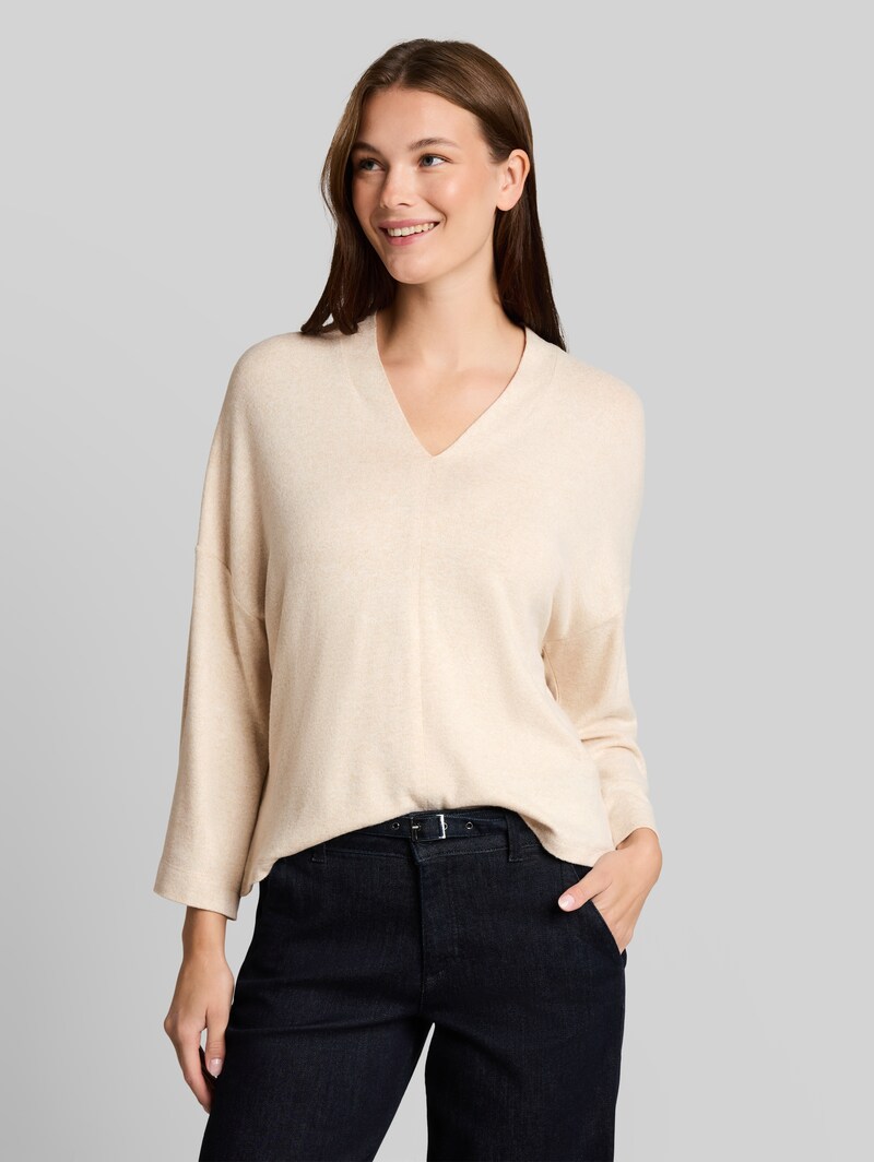 Tom Tailor Cosy Langarmshirt mit V-Ausschnitt - Whisper Offwhite Melange Tom Tailor Cosy Langarmshirt mit V-Ausschnitt - Whisper Offwhite Melange