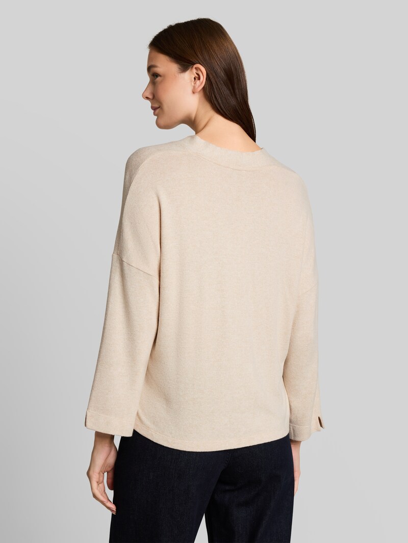 Tom Tailor Cosy Langarmshirt mit V-Ausschnitt - Whisper Offwhite Melange