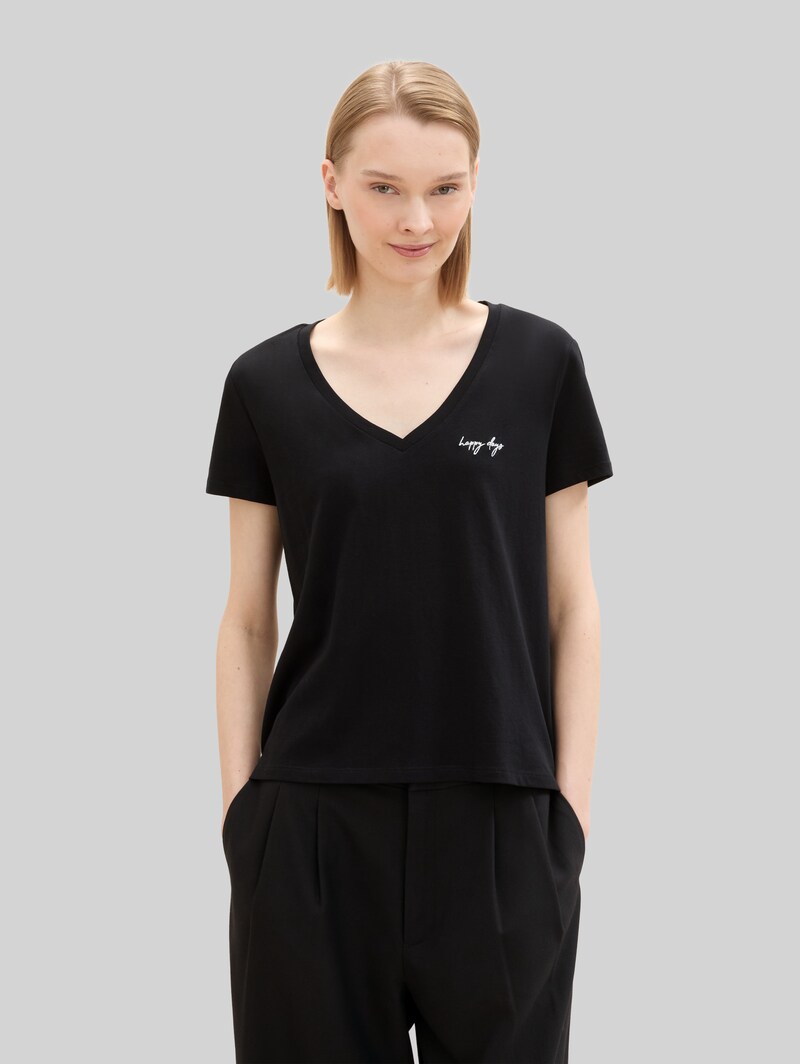 Tom Tailor T-Shirt mit V-Ausschnitt im 2er-Pack - Deep Black
