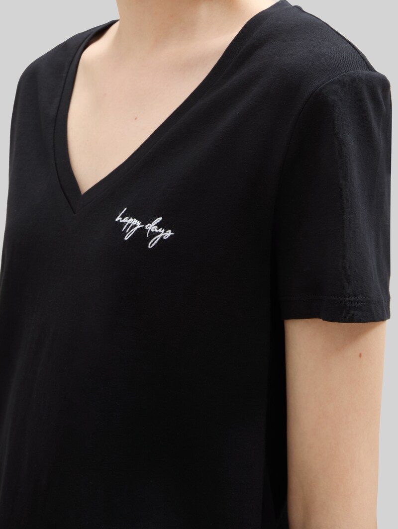 Tom Tailor T-Shirt mit V-Ausschnitt im 2er-Pack - Deep Black