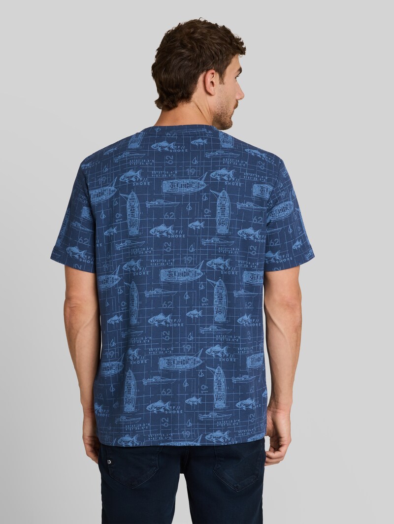 Tom Tailor T-Shirt mit Allover-Print - Mid Blue Nautical Design