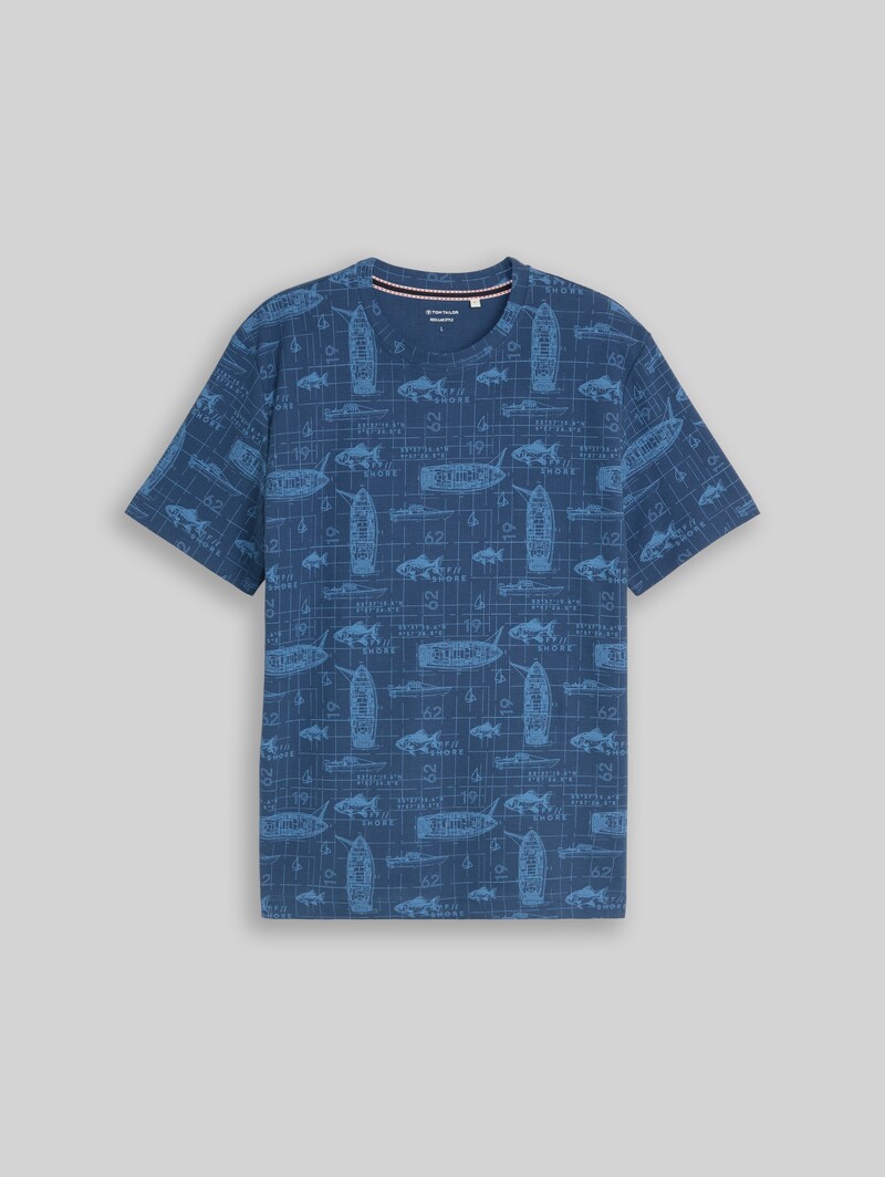 Tom Tailor T-Shirt mit Allover-Print - Mid Blue Nautical Design