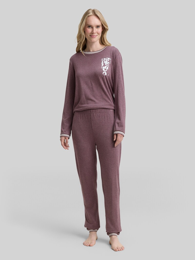 Tom Tailor Pyjama-Set in Melange Optik - Purple-medium-melange