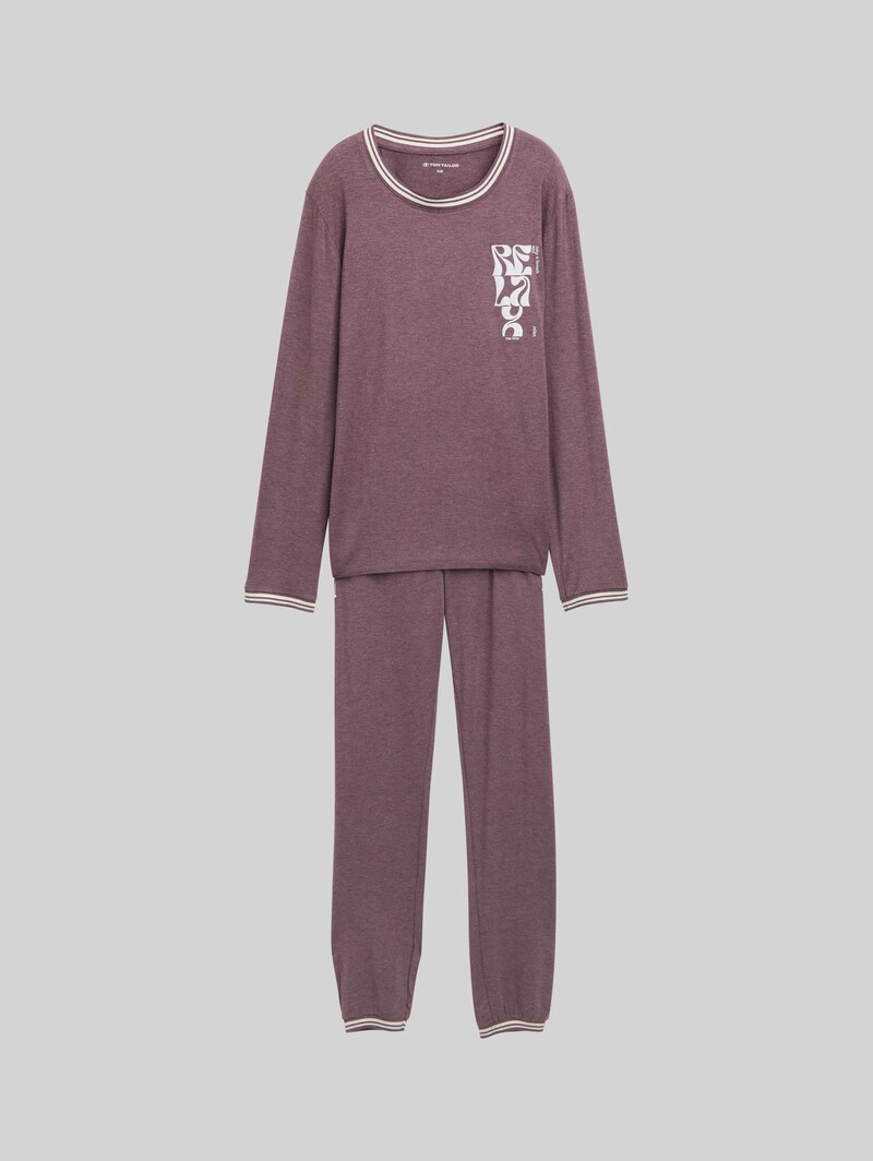 Tom Tailor Pyjama-Set in Melange Optik - Purple-medium-melange