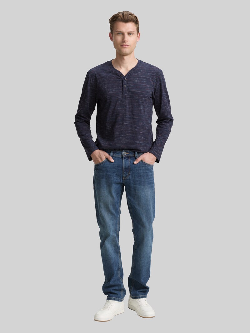 Tom Tailor Serafino Langarmshirt - Navy Red Multi Inject
