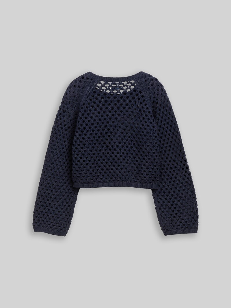 Tom Tailor Cropped Strickpullover mit Lochmuster - Parisien Night Blue Tom Tailor Cropped Strickpullover mit Lochmuster - Parisien Night Blue