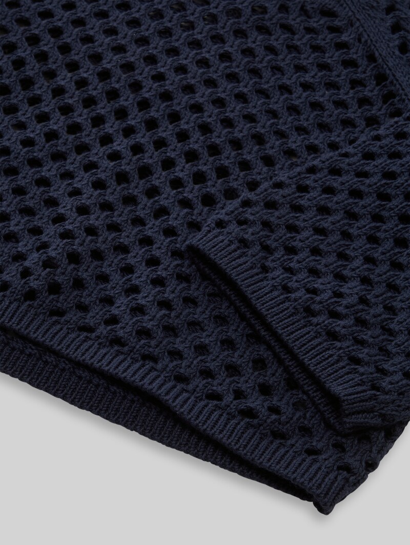 Tom Tailor Cropped Strickpullover mit Lochmuster - Parisien Night Blue
