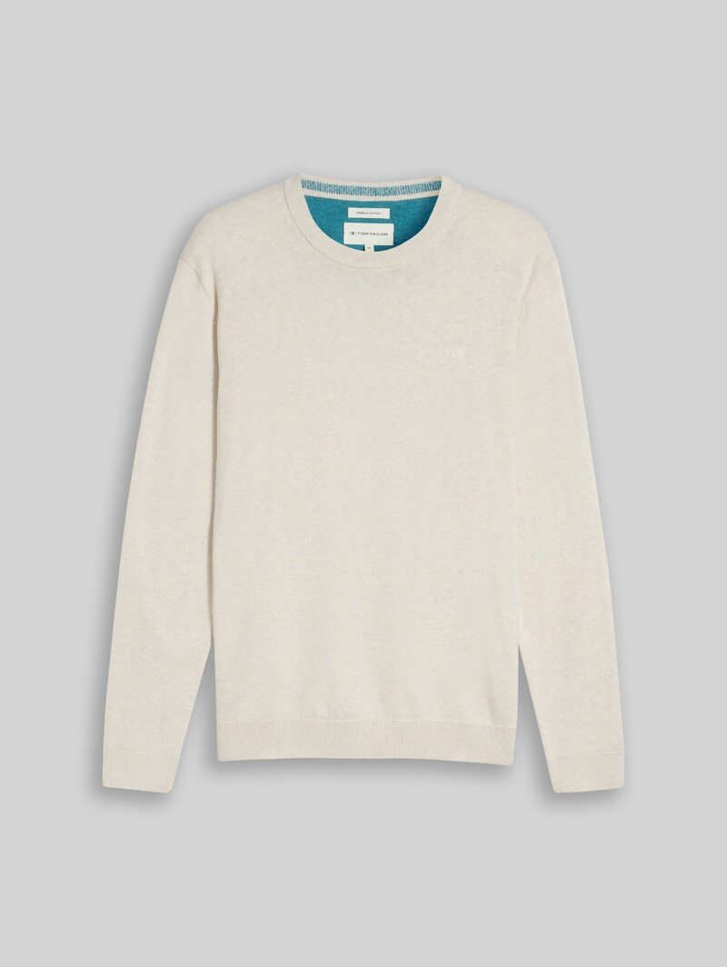 Tom Tailor Basic Strickpullover aus Baumwolle - Sand White Melange