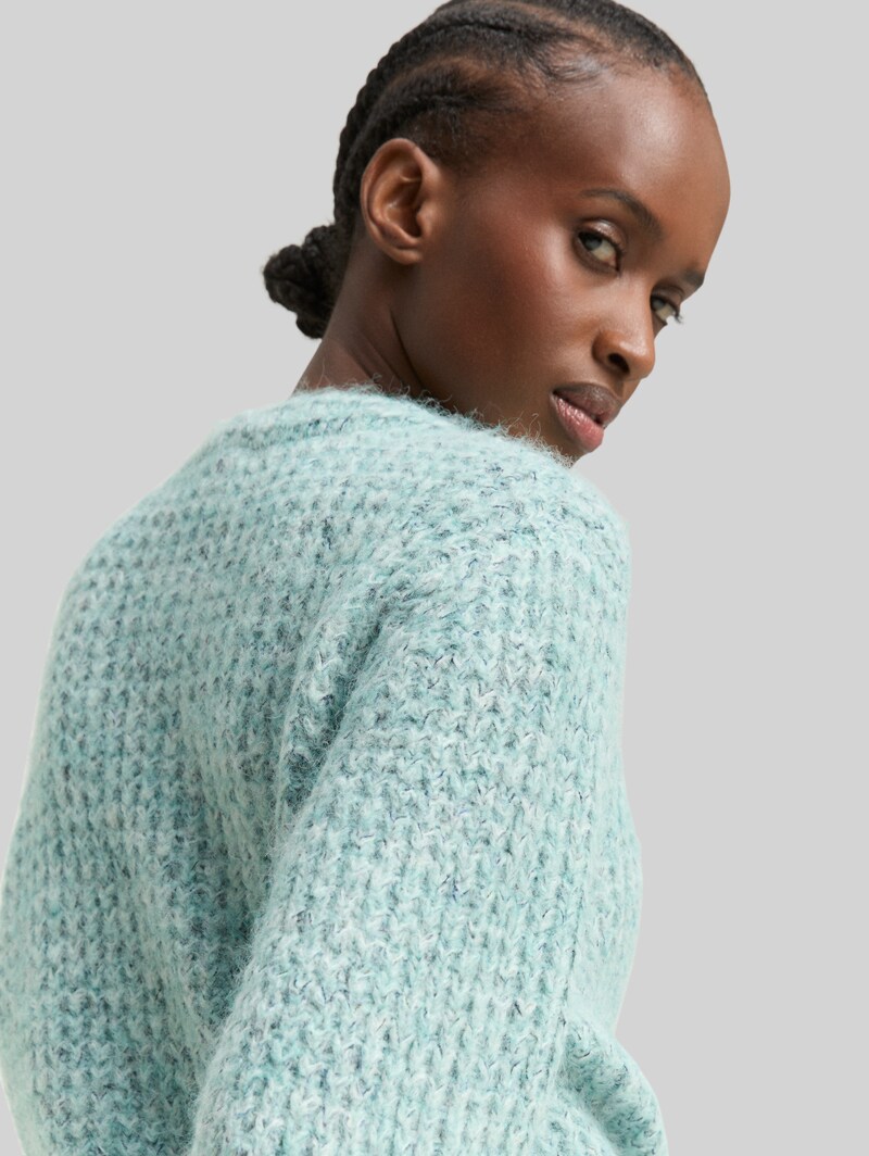 Tom Tailor Relaxed Fit Cardigan mit Wollanteil - Mint Multicolor Melange