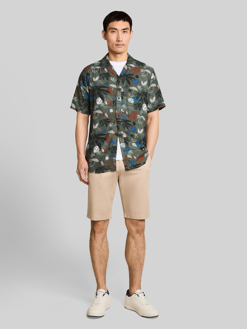 Tom Tailor Regular Fit Resort Kurzarmhemd aus Viskose - Leaf Green Beach Design