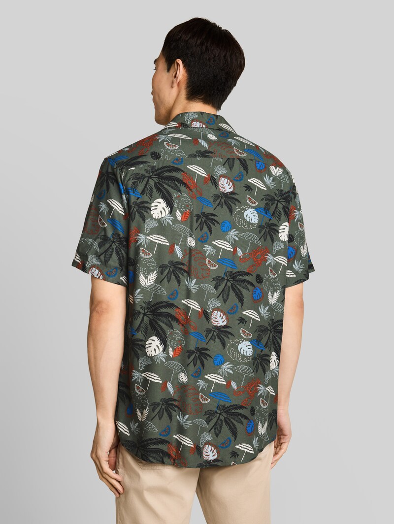Tom Tailor Regular Fit Resort Kurzarmhemd aus Viskose - Leaf Green Beach Design