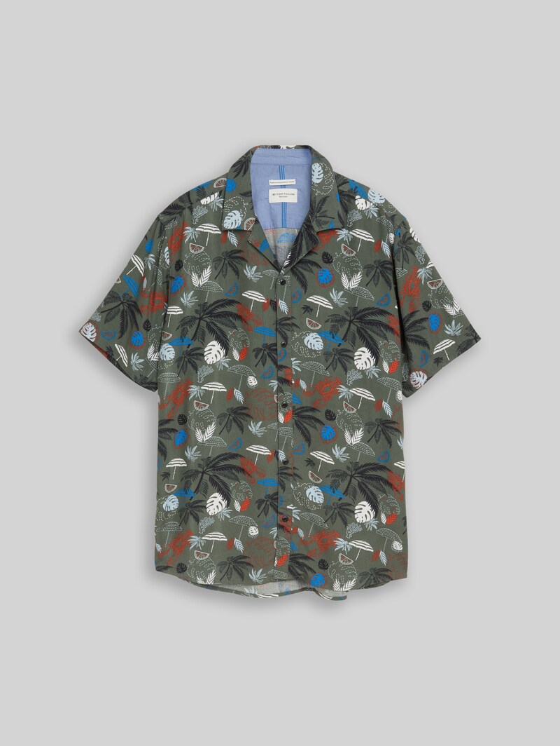 Tom Tailor Regular Fit Resort Kurzarmhemd aus Viskose - Leaf Green Beach Design